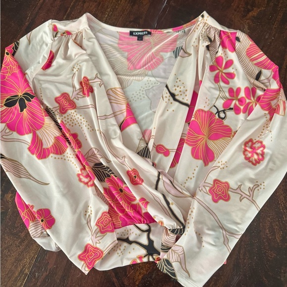 Express Women's L Y2K Floral Wrap Bodysuit going out top streetwear - Picture 2 of 4